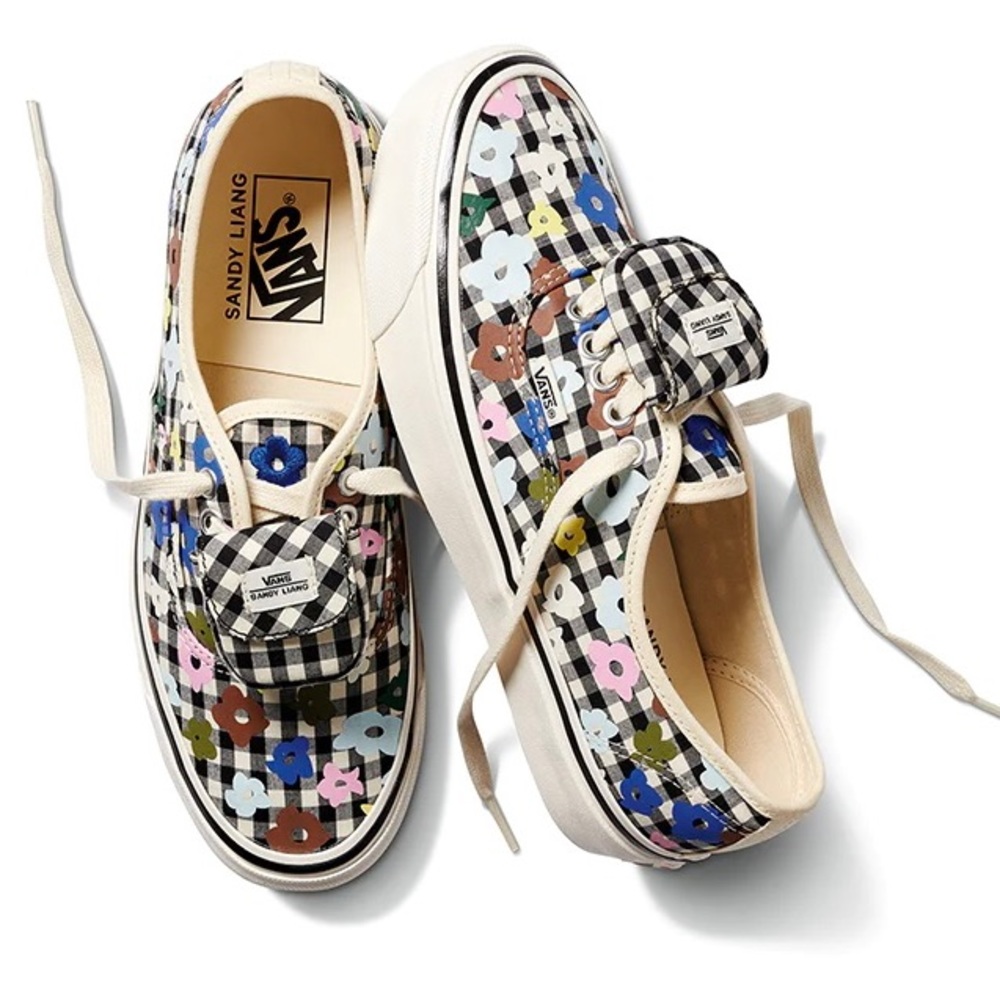 Vans low tops Sandy Liang sneakers floral & gingham black white with mini purse